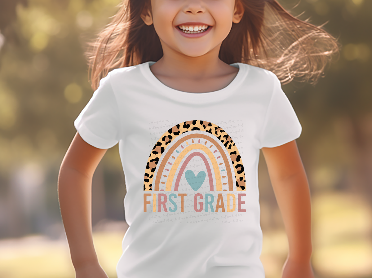 1st Grade Leopard Rainbow Heart 114815 DTF transfer