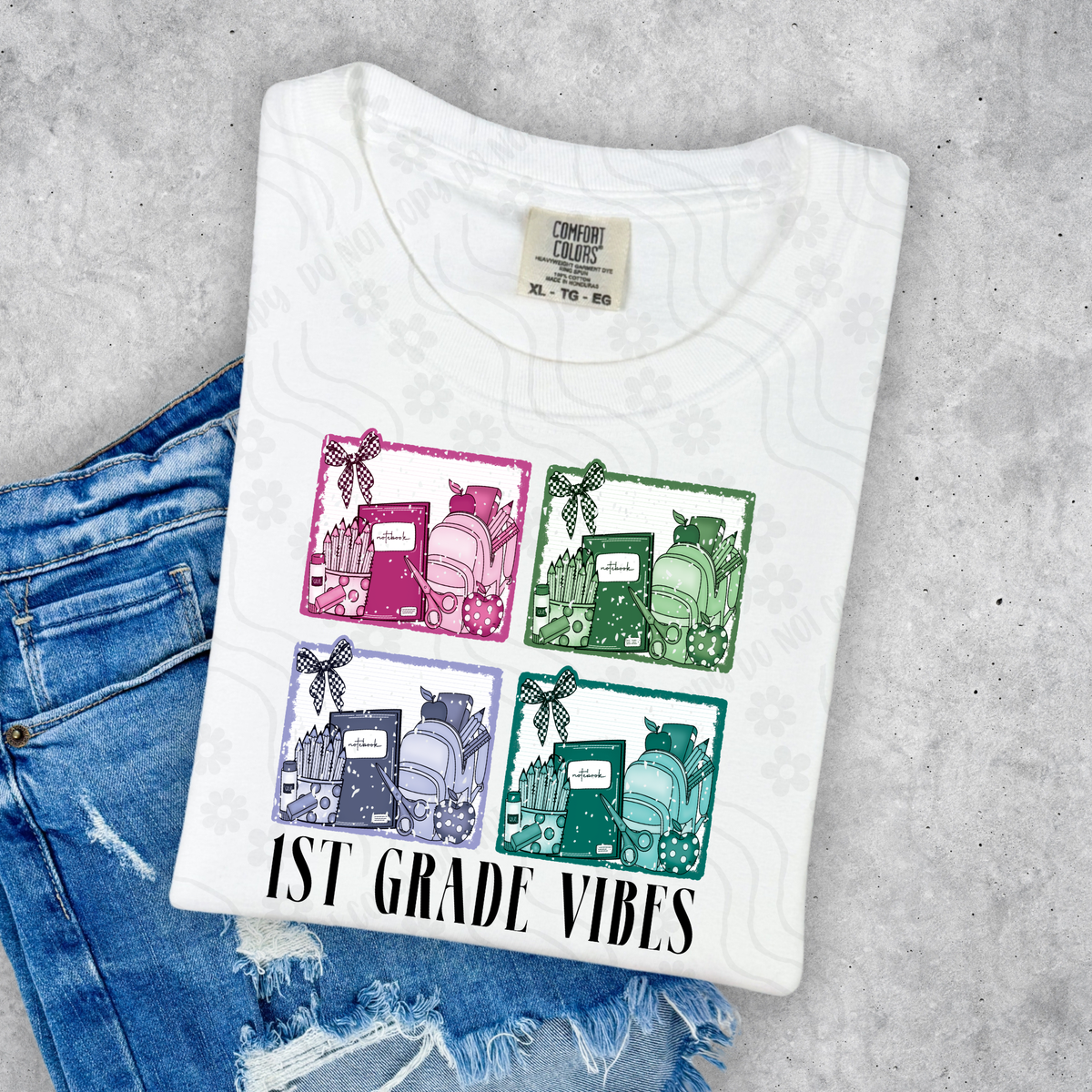 1st Grade Vibes - Pastel Backpack And School Supplies 108268 DTF transfer