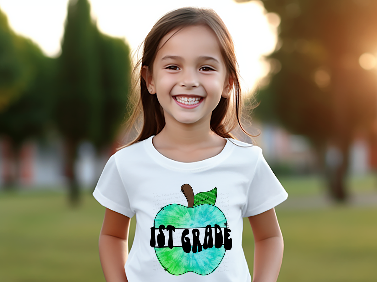 1st Grade Blue and Green Tie Dye Apple 116421 DTF Transfer