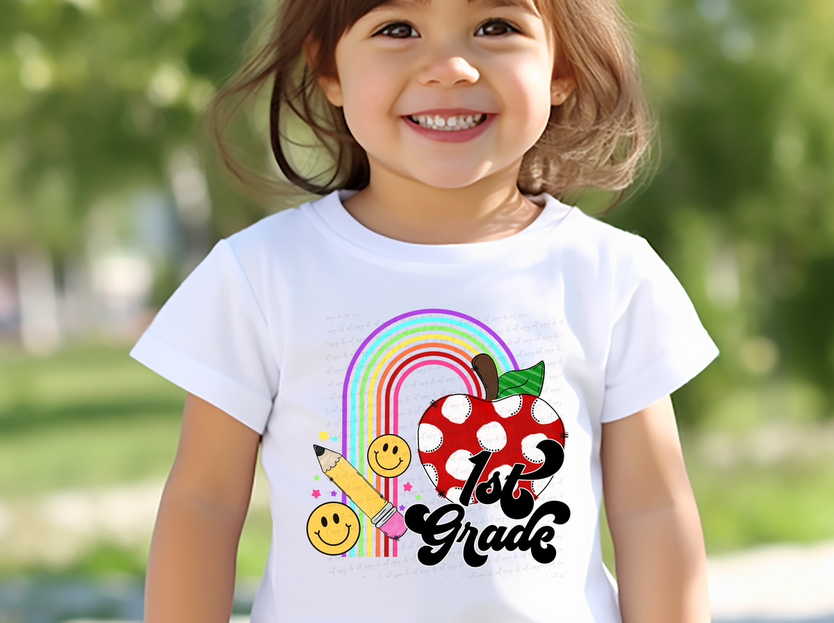 First Grade Rainbow Pencil Smiley Polka Apple 116515 DTF Transfer