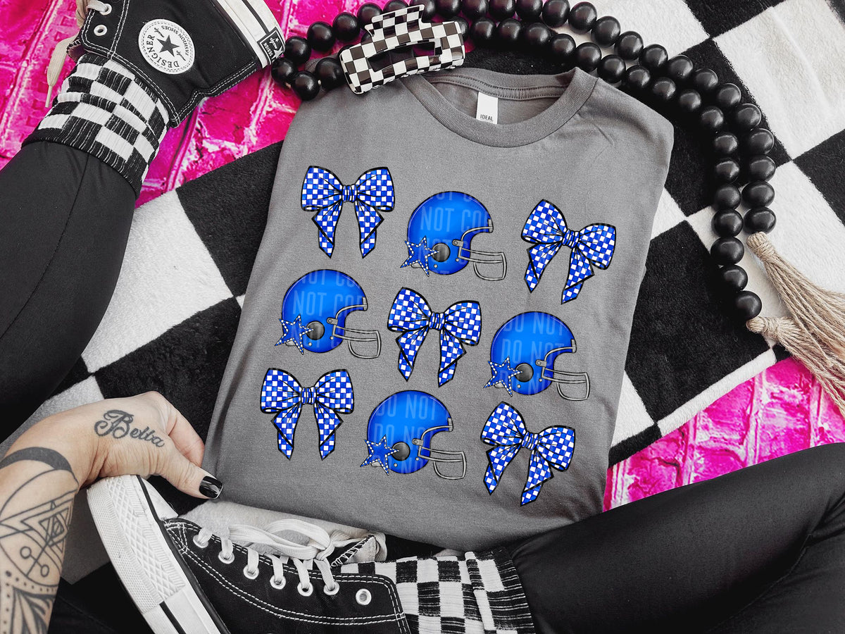 Blue Helmet and Bow Collage (Caplinger) DTF transfer