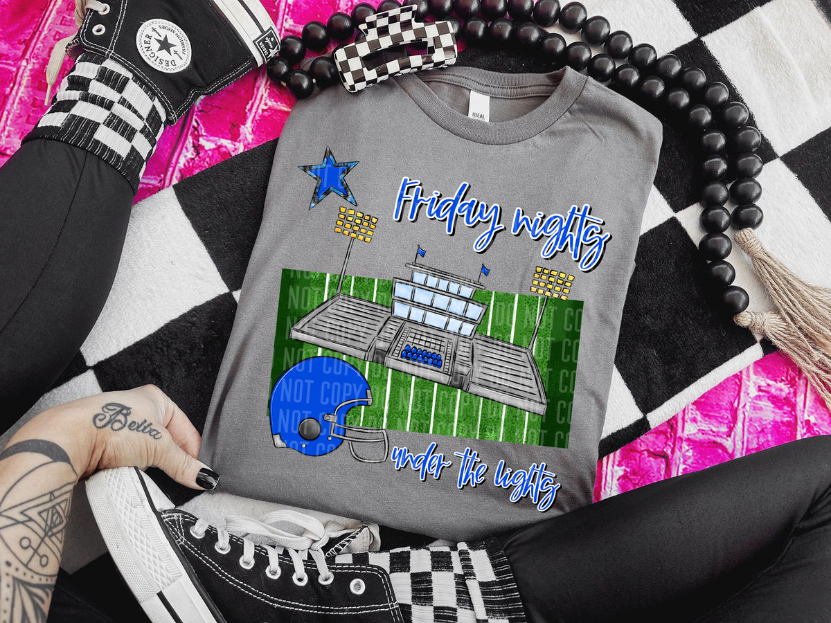 Friday nights under the lights football stadium BLUE (Caplinger) DTF transfer