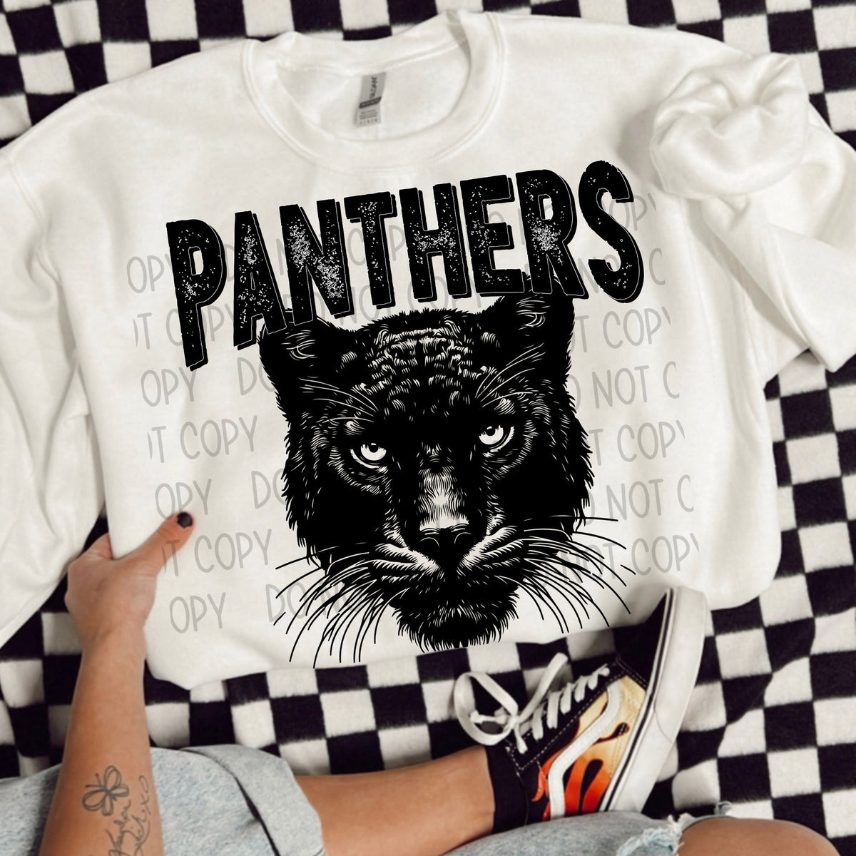 Panthers black/white outline DTF transfer