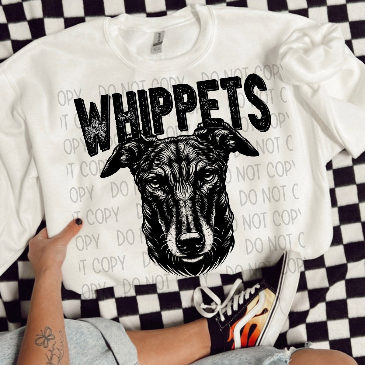 Whippets black/white outline DTF transfer