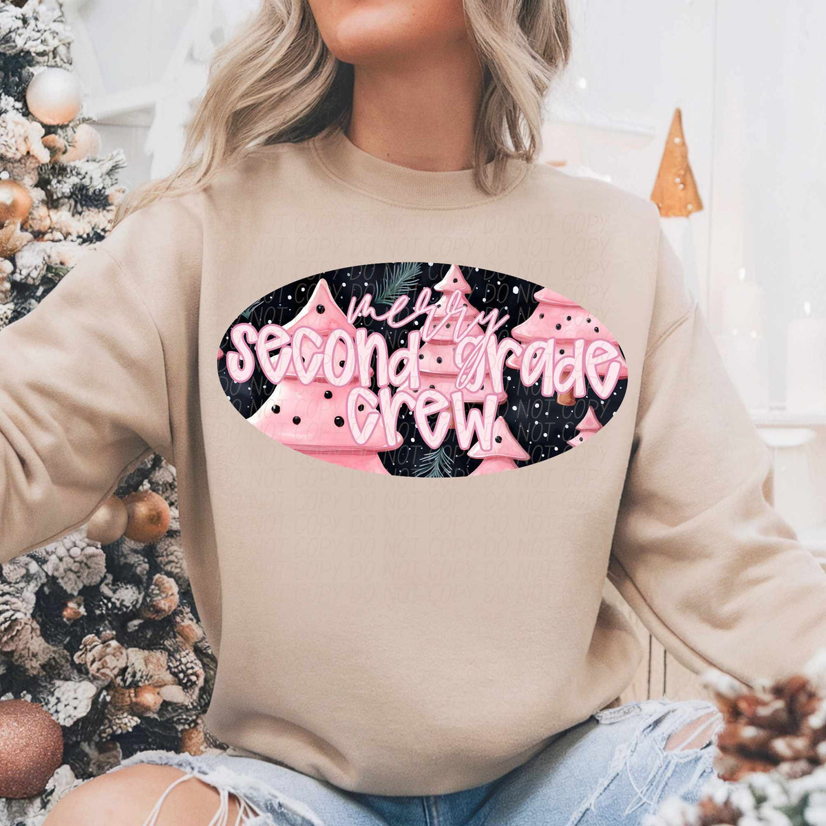 Merry second grade crew pink trees (CITY) 62324 DTF transfer