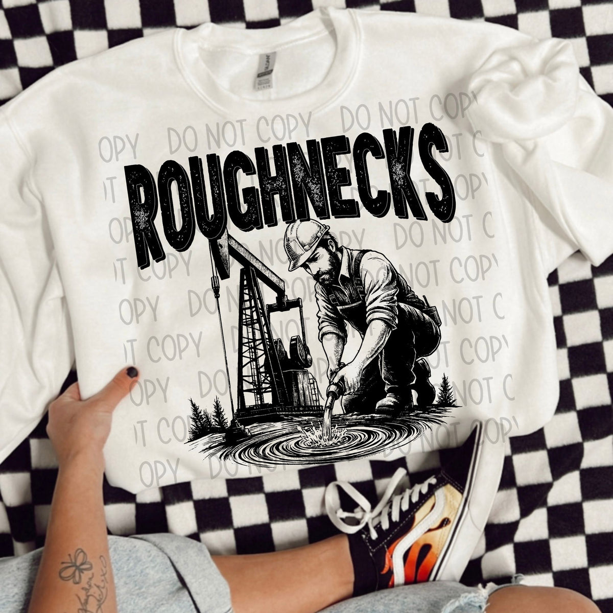 Roughnecks black/white outline DTF transfer