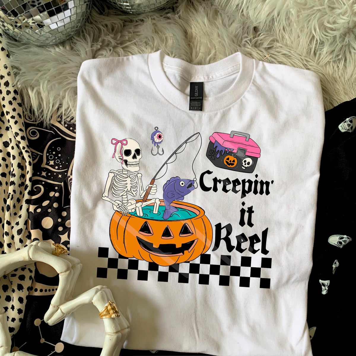 Creepin It Real Skeleton Fishing GIRL 110645 DTF transfer