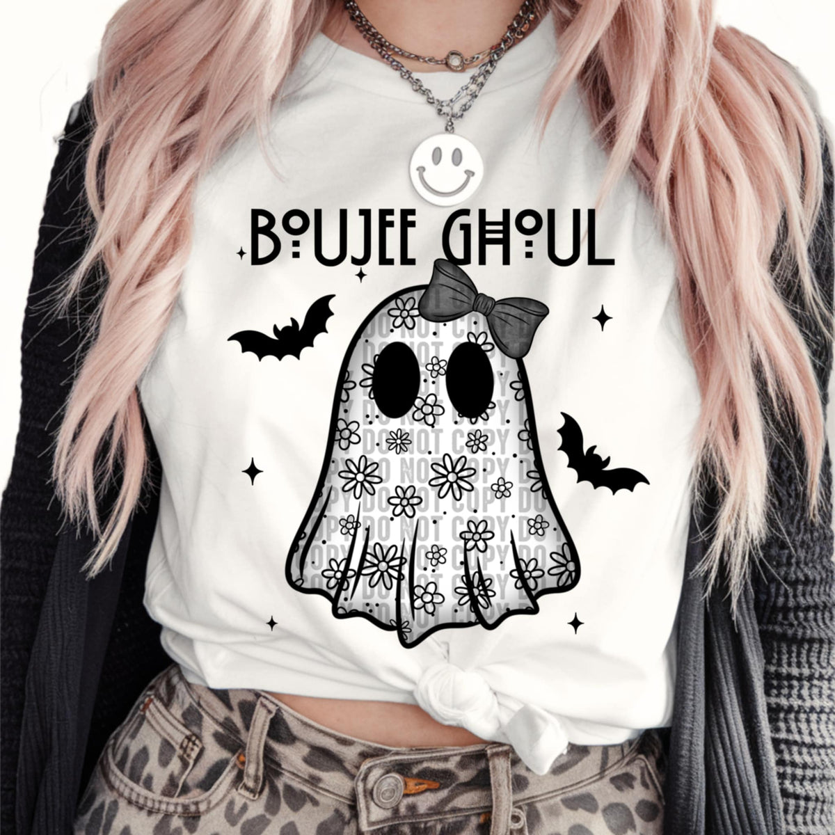 Boujee Girl black and white flower ghost (lane) DTF transfer