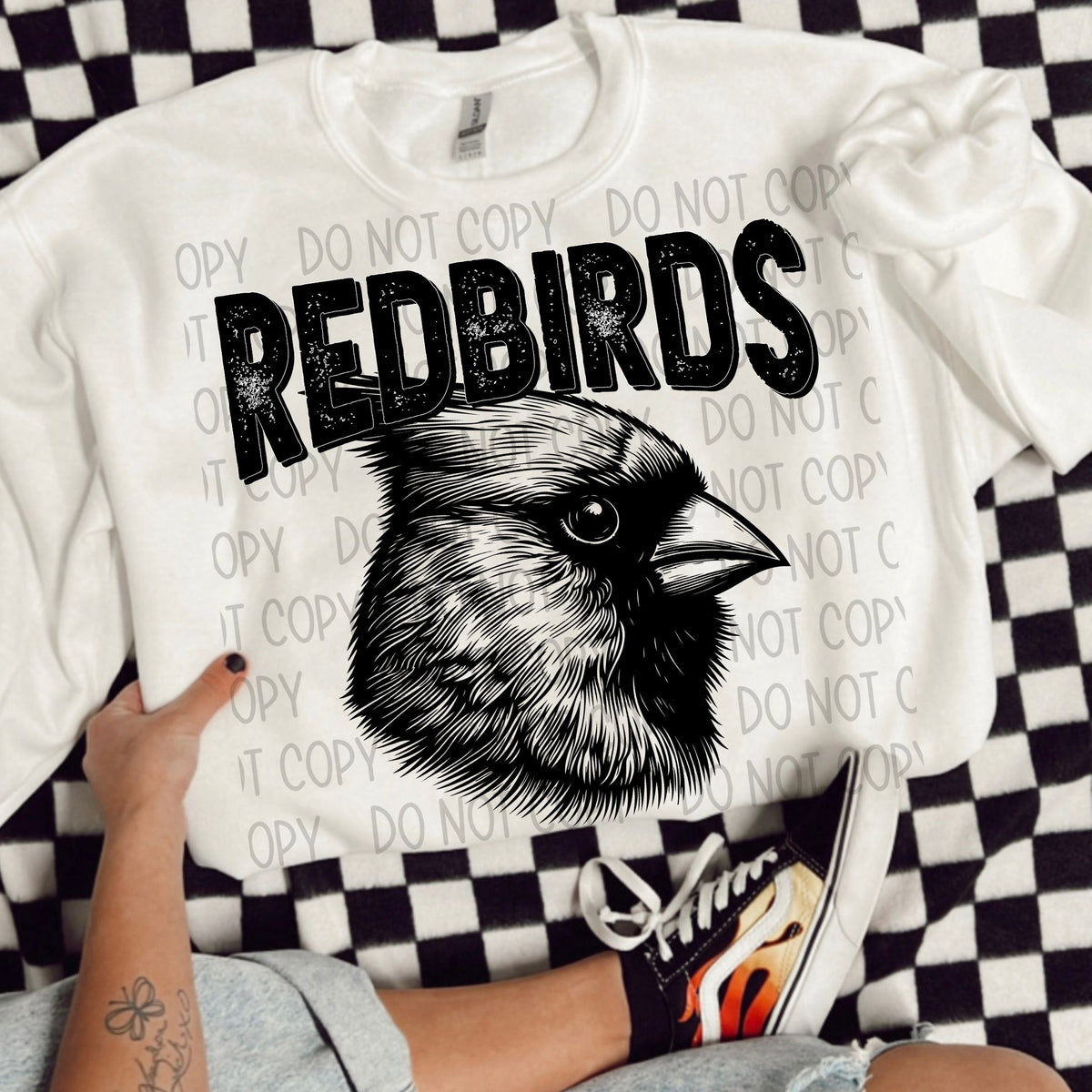 Redbirds black/white outline DTF transfer