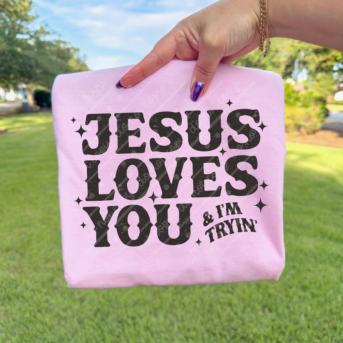 Jesus loves you I’m tryin BLACK (scarlow) DTF transfer