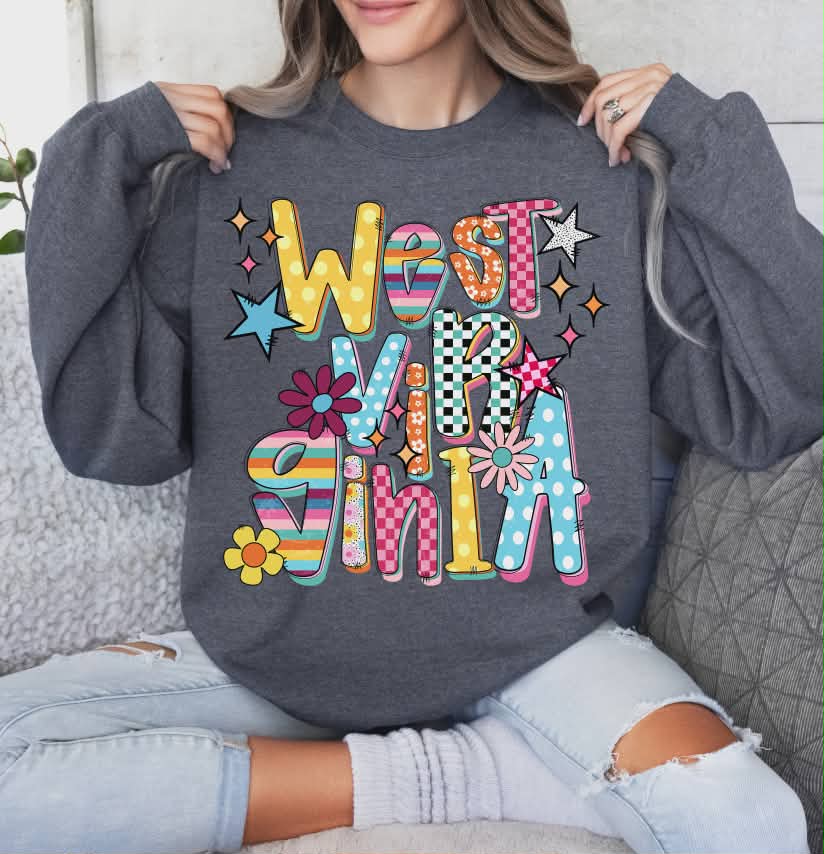 West virginia colorful stars and flowers (S&G) DTF Transfer