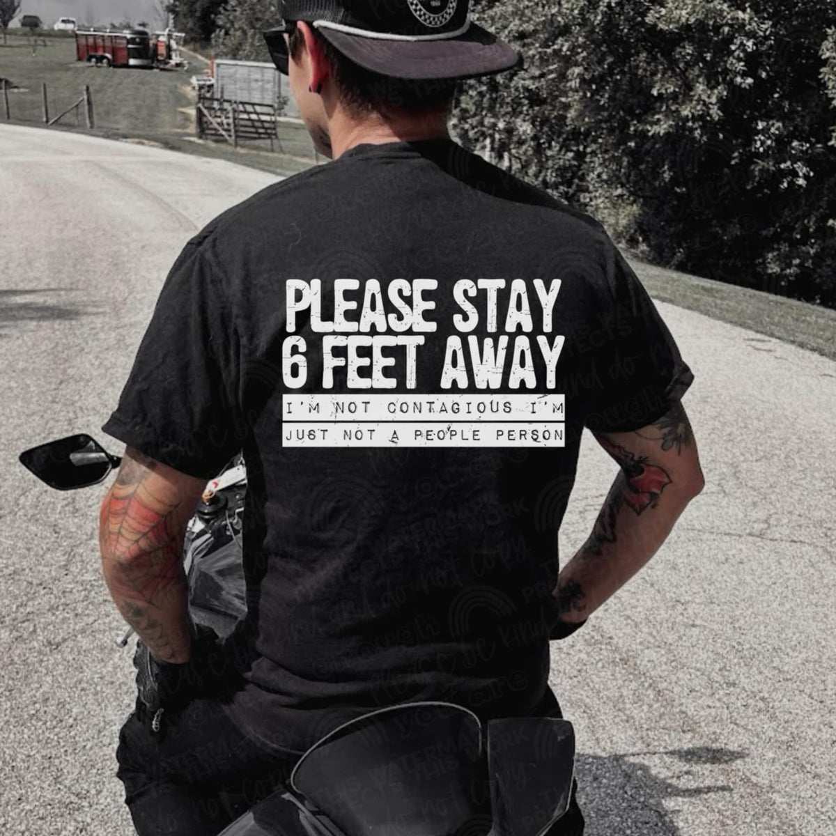Please stay six feet away WHITE (two peas) DTF Transfer
