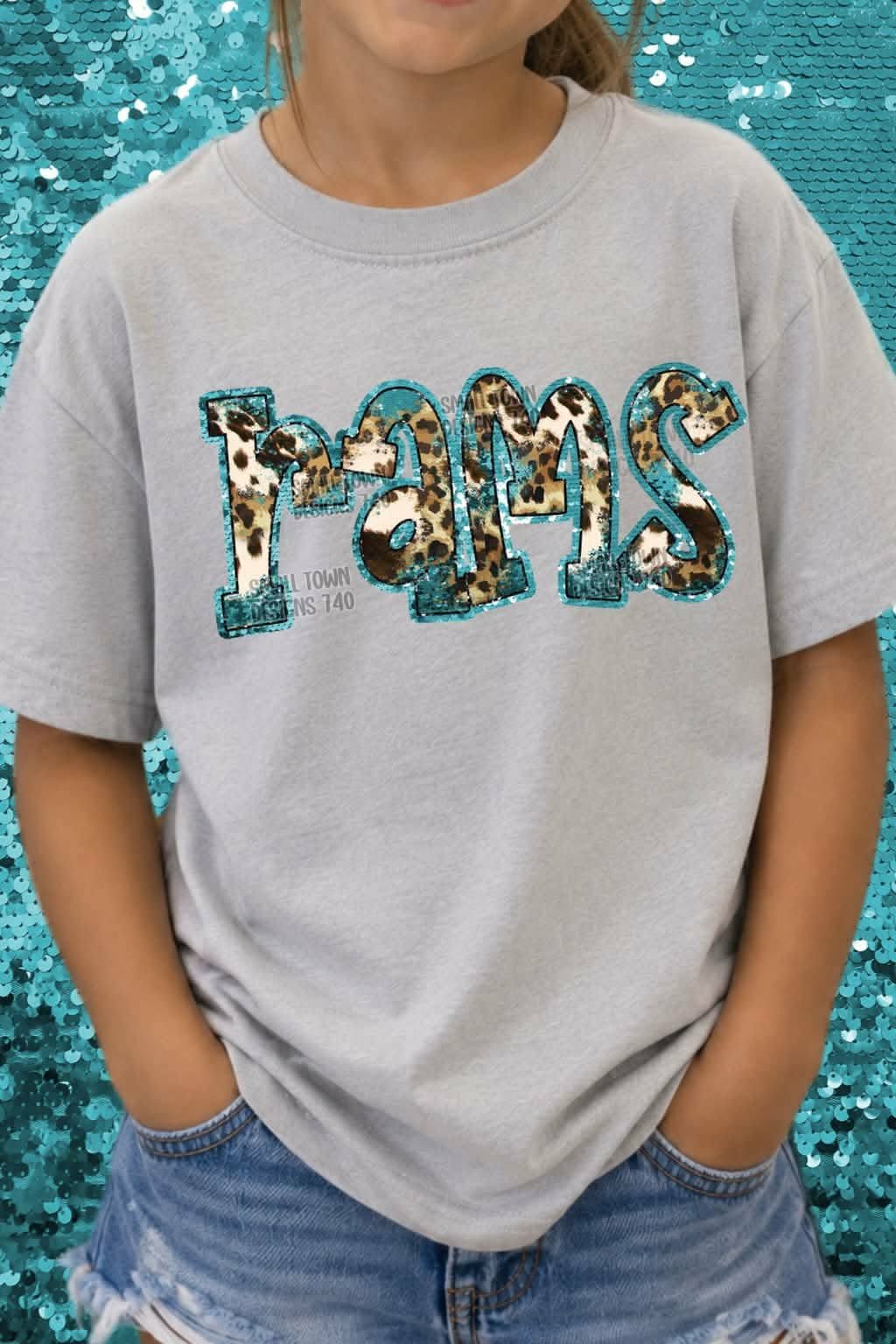 Rams animal print blue sequin outline (STD) DTF transfer