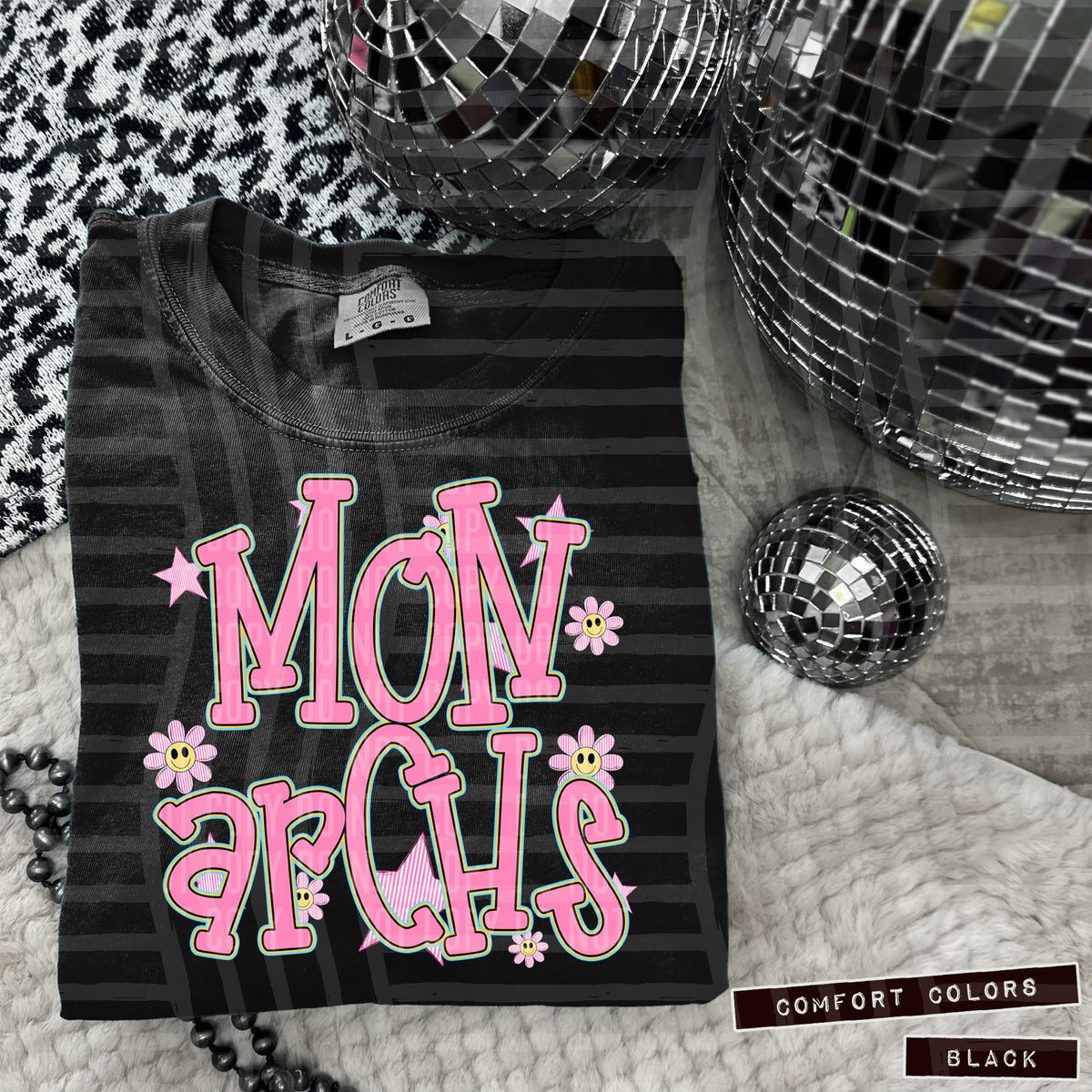 Monarchs Pink Flowers And Stars 108078 DTF transfer