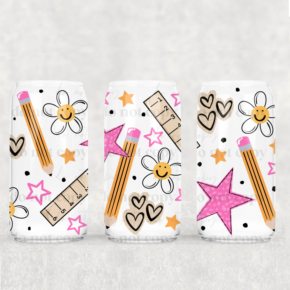 Pencil ruler and pink star (CSC) UV DTF WRAP