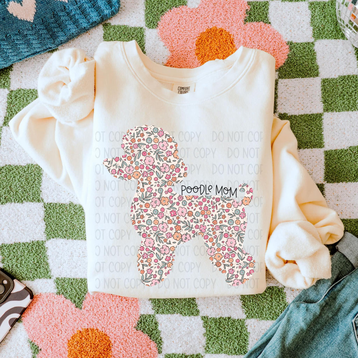 Poodle mom floral puppy (SWD) 85332 DTF transfer