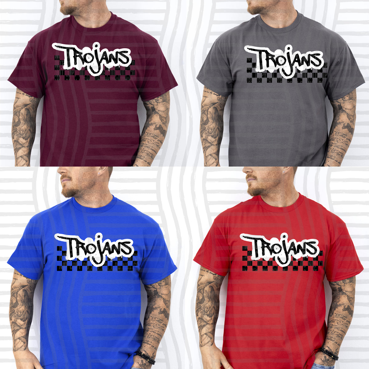 trojans black messy font with checkers (Caplinger) DTF Transfer