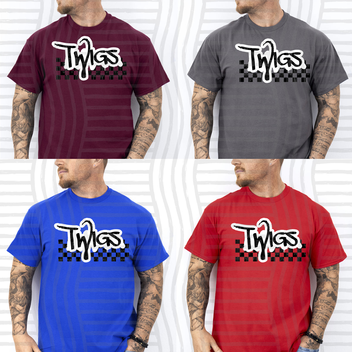 twigs black messy font with checkers (Caplinger) DTF Transfer