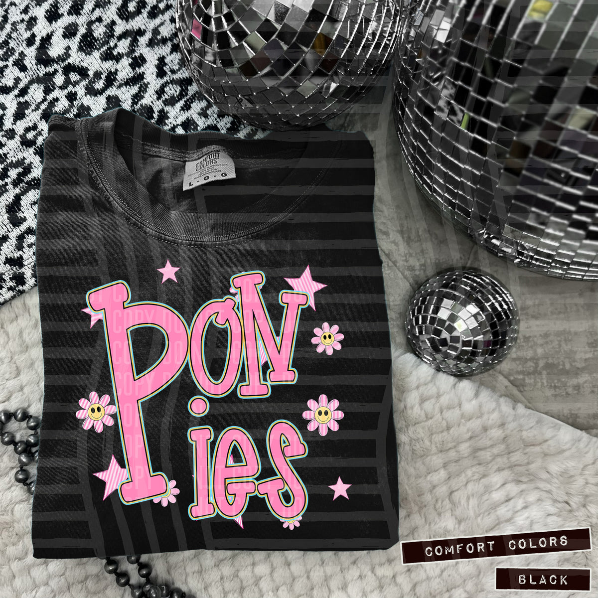 Ponies Pink Flowers And Stars 108080 DTF transfer