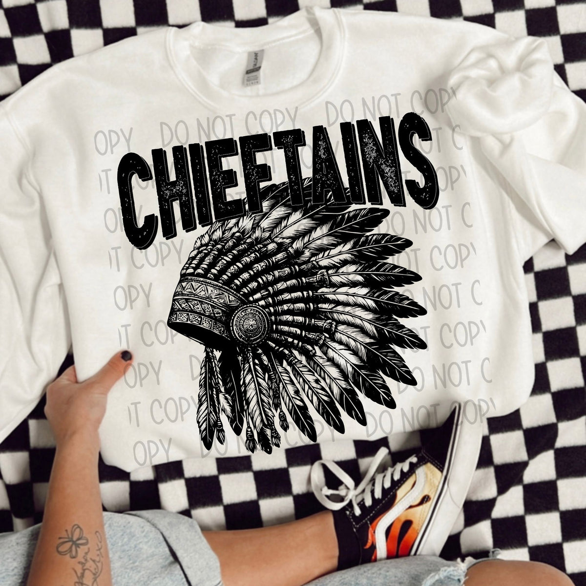 Chieftains black/white outline DTF transfer