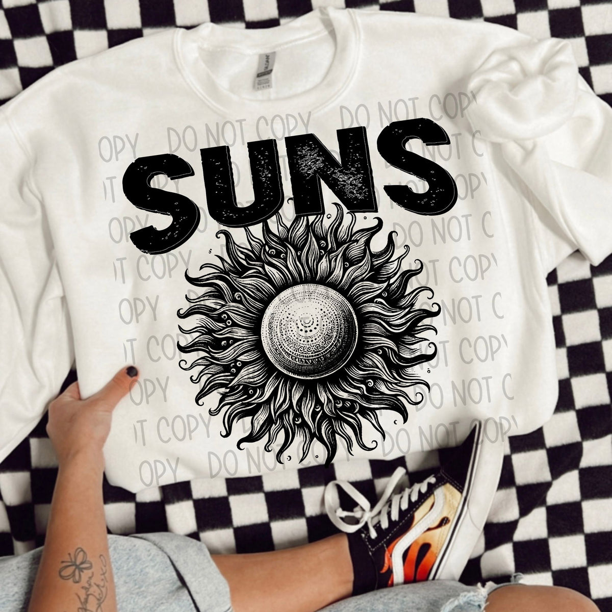 Suns black/white outline DTF transfer