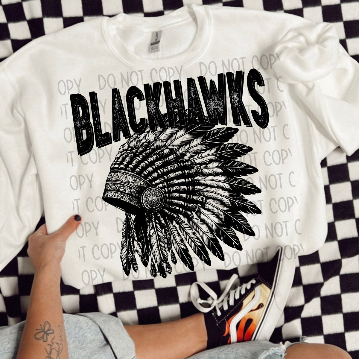 Blackhawks black/white outline DTF transfer