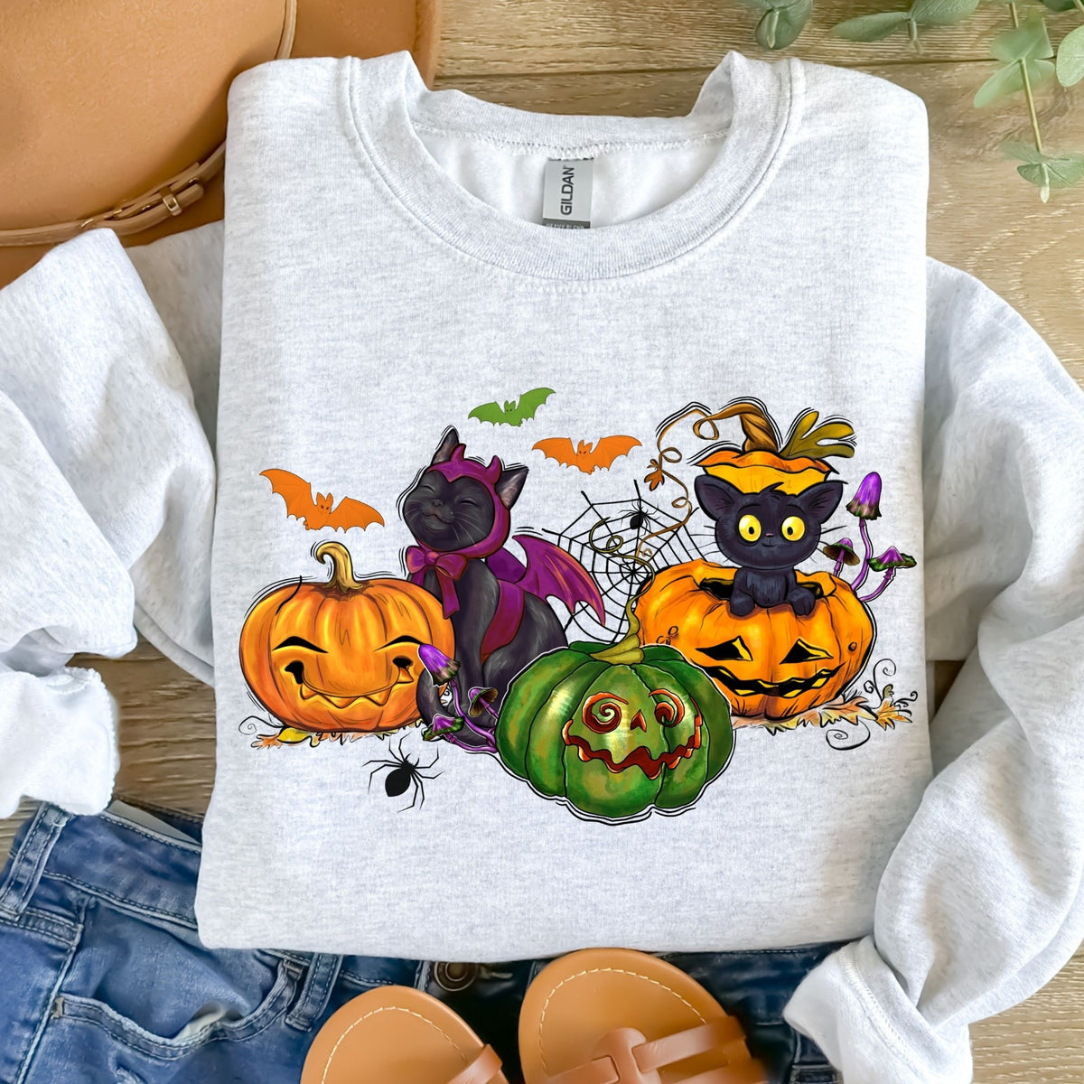 Black Cat with Pumpkins-38500-DTF transfer
