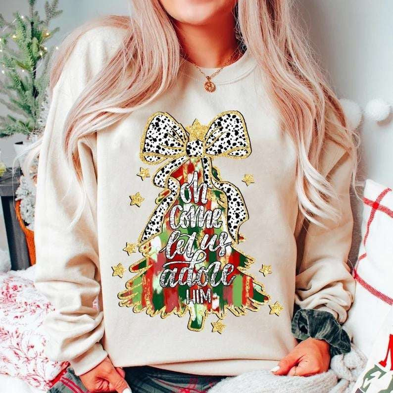 Oh come let us adore him brushstroke tree 64926 DTF transfer