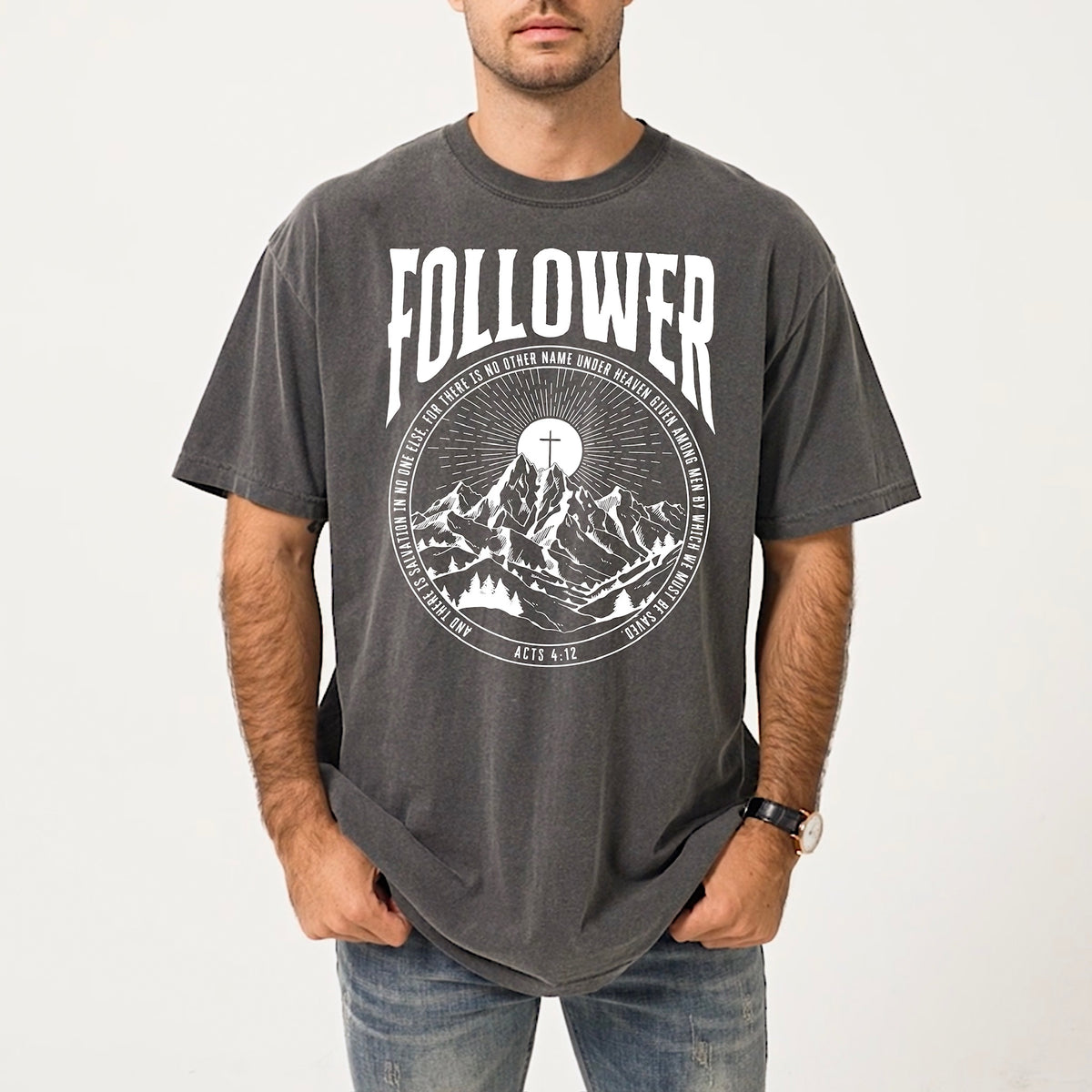 Follower mountains circle (white) DTF Transfer