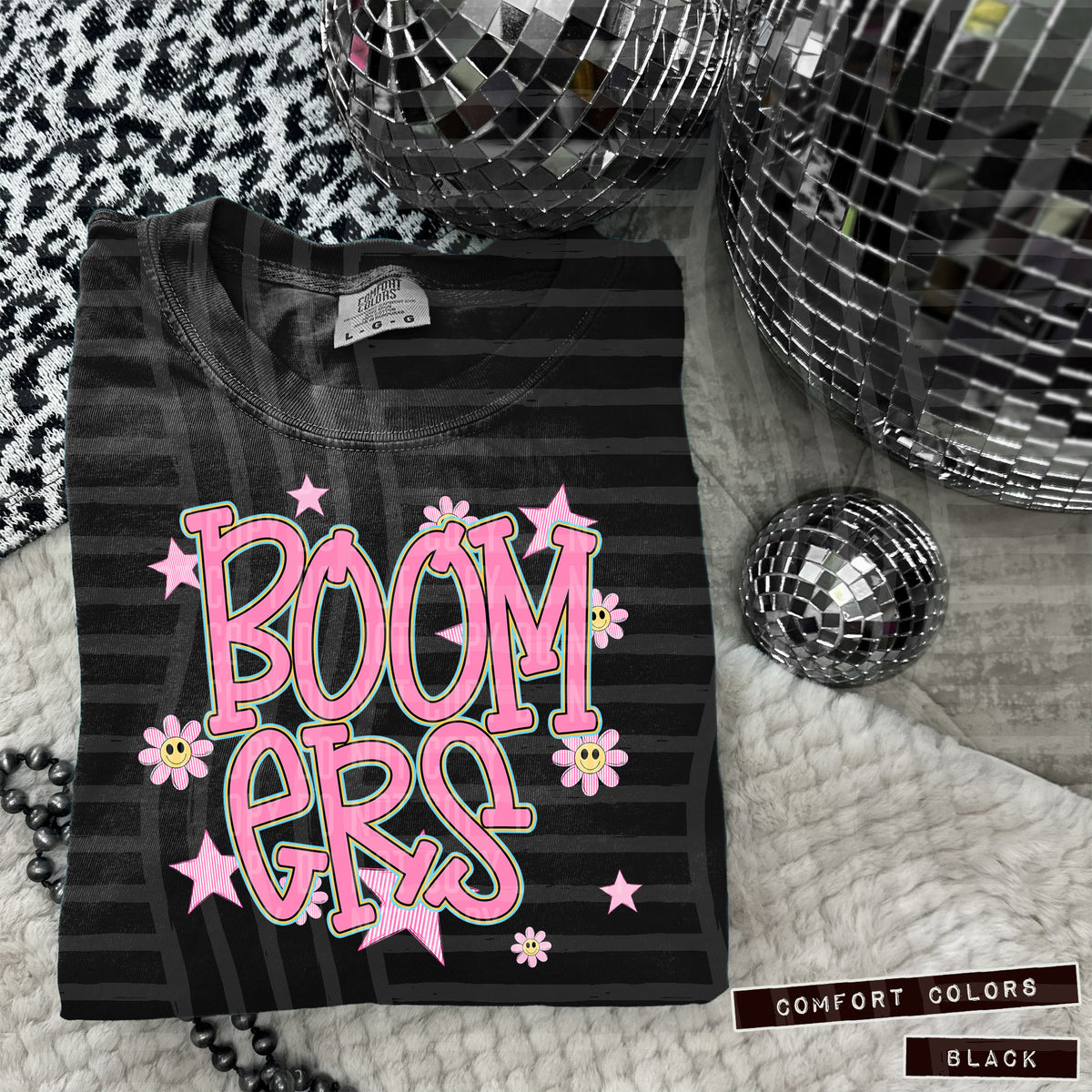 Boomers Pink Flowers And Stars 104905 DTF transfer
