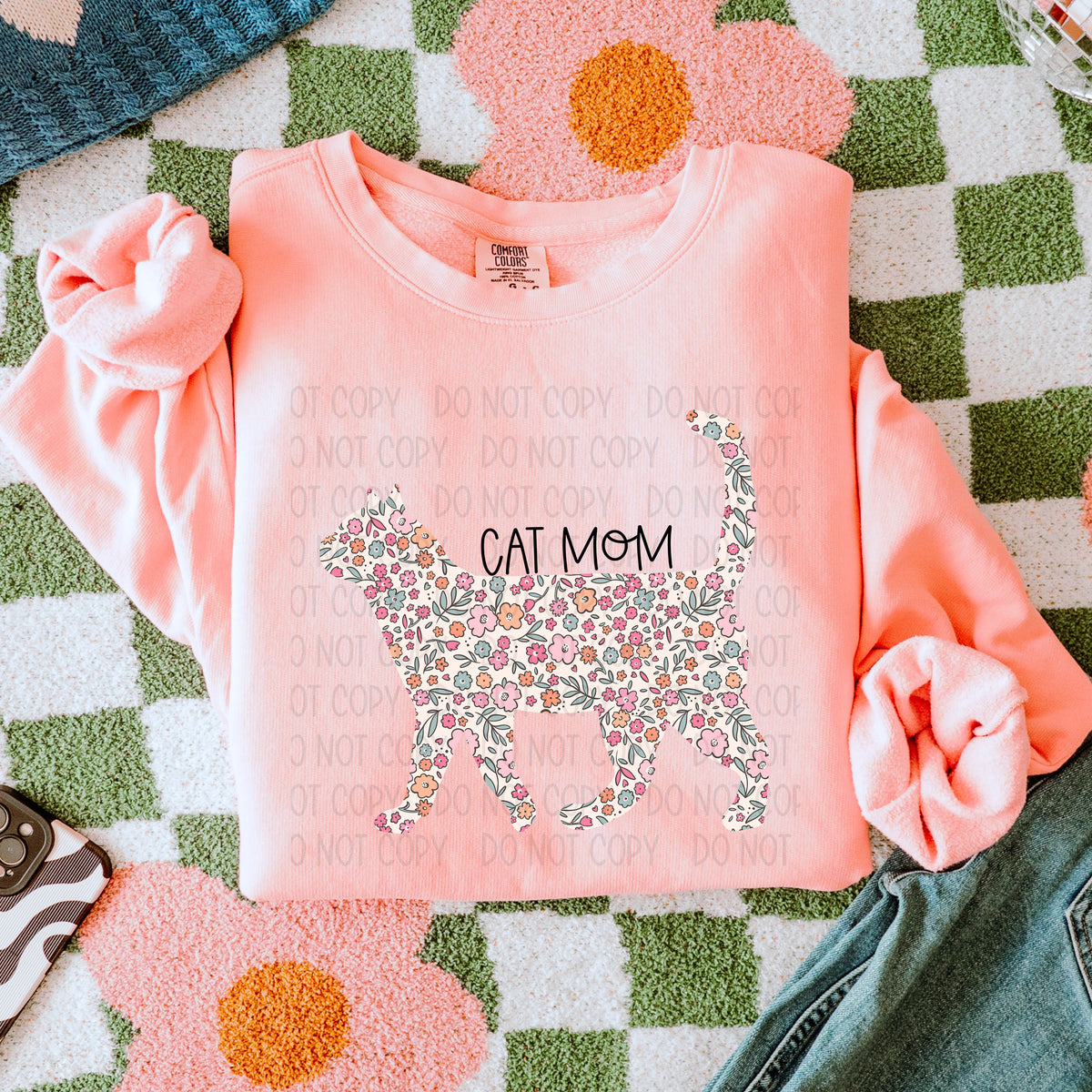 Cat mom standing floral cat (SWD) 85888 DTF transfer