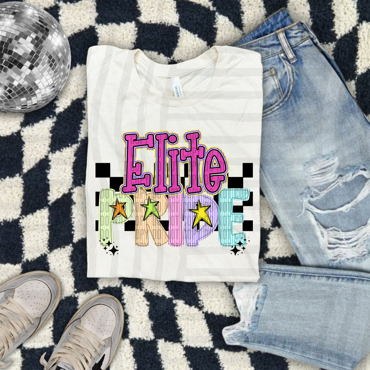 Elite Pride - Colorful Stripe With Stars And Checker 108193 DTF transfer