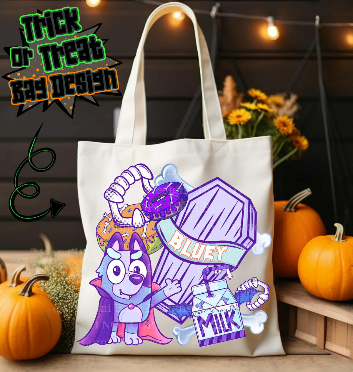 Bluey Halloween collage LUMI DTF transfer