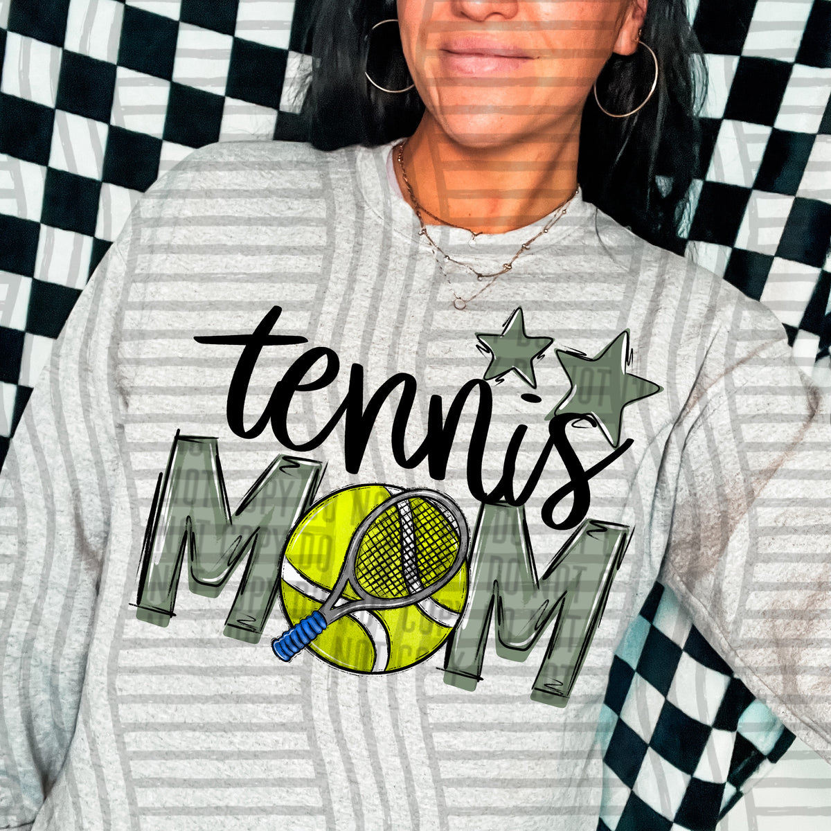 tennis mom grey sage green stars (caplinger) DTF transfer