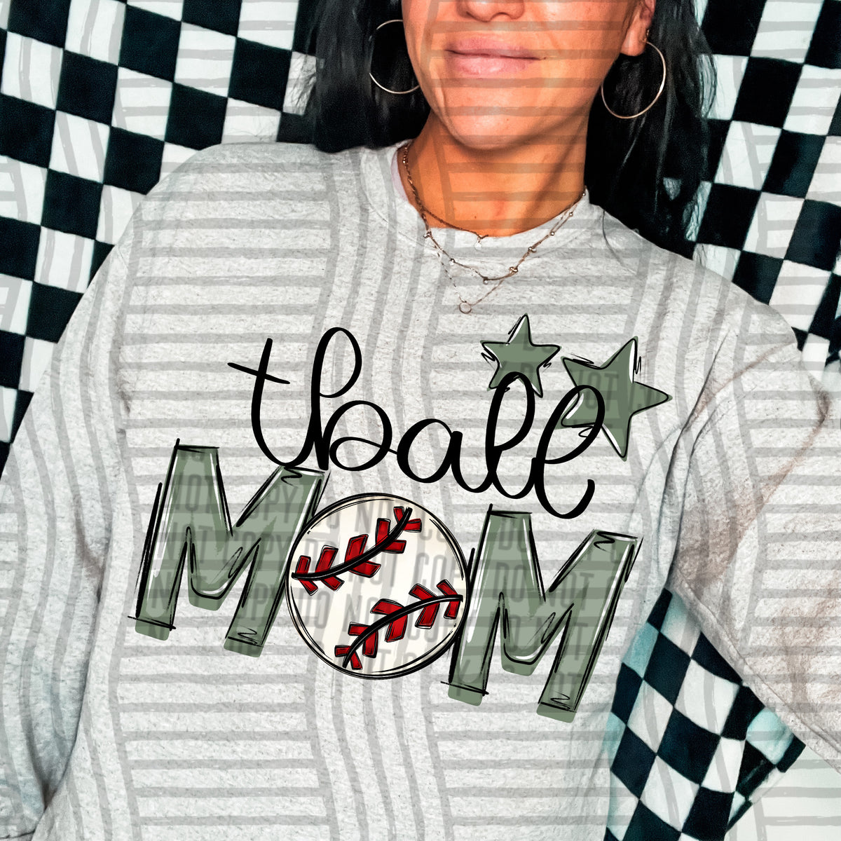 tball mom grey sage green stars (caplinger) DTF transfer
