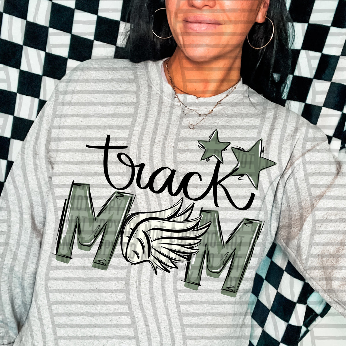 track mom grey sage green stars (caplinger) DTF transfer