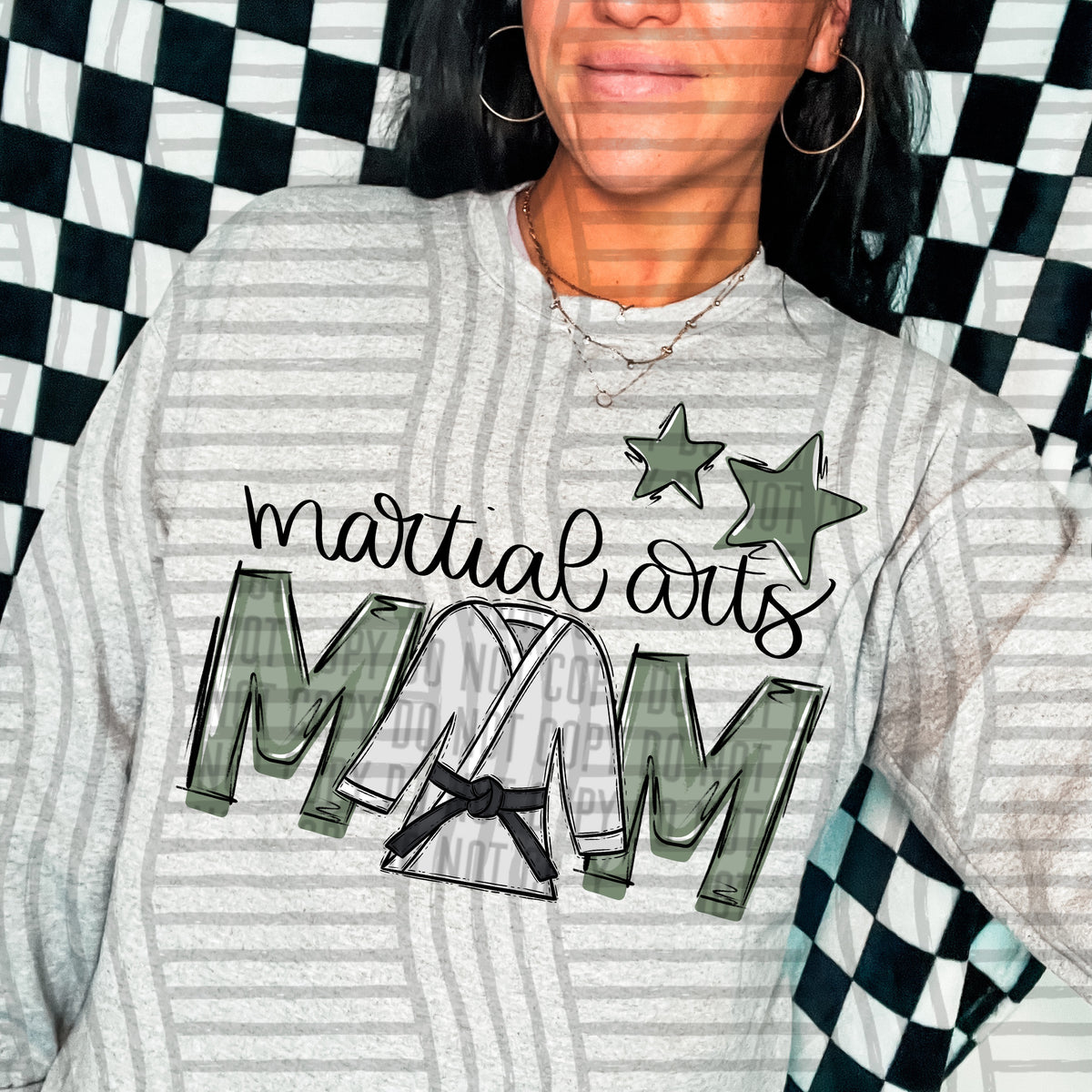 martial arts mom gray sage stars (Caplinger) DTF transfer