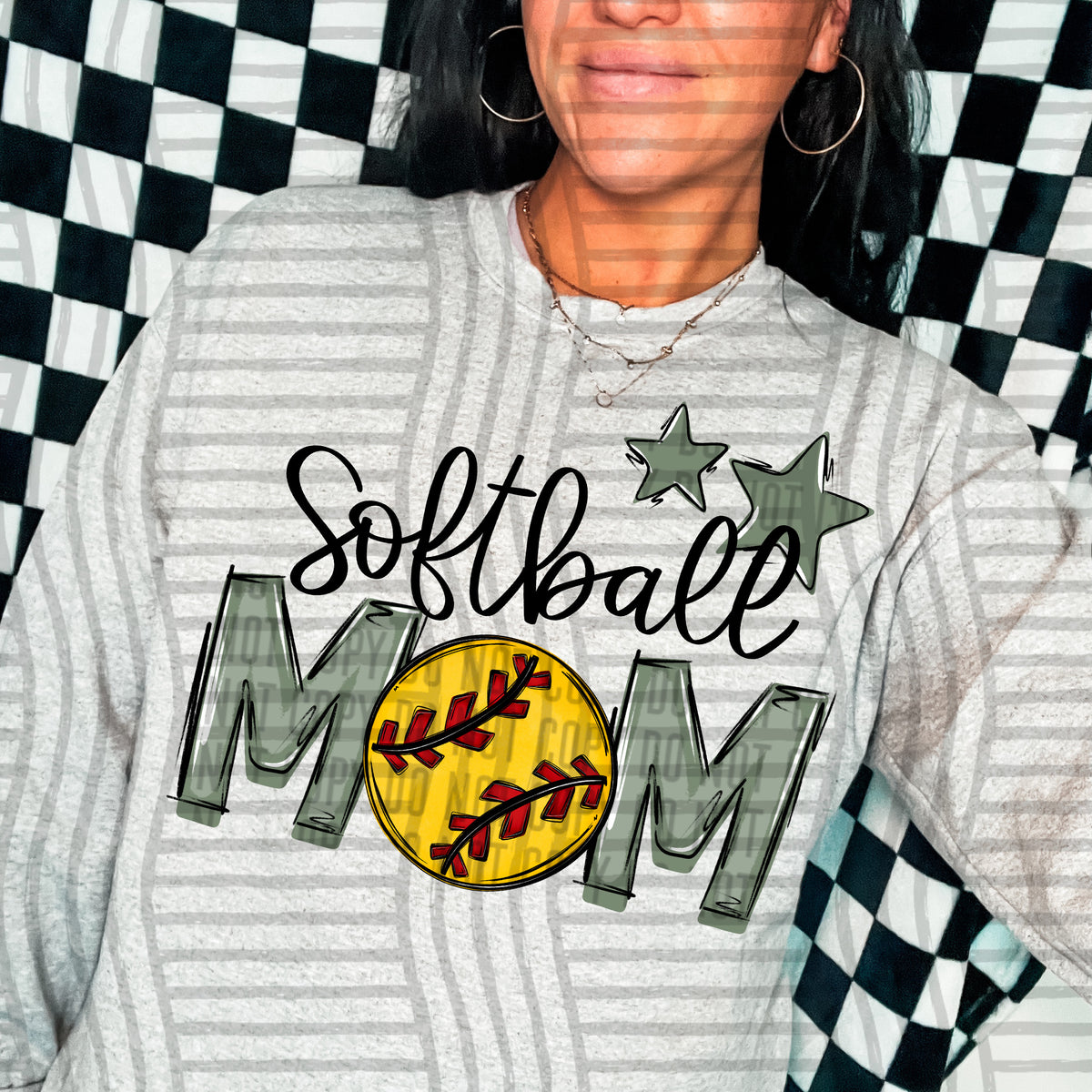 softball mom gray sage green stars (Caplinger) DTF transfer