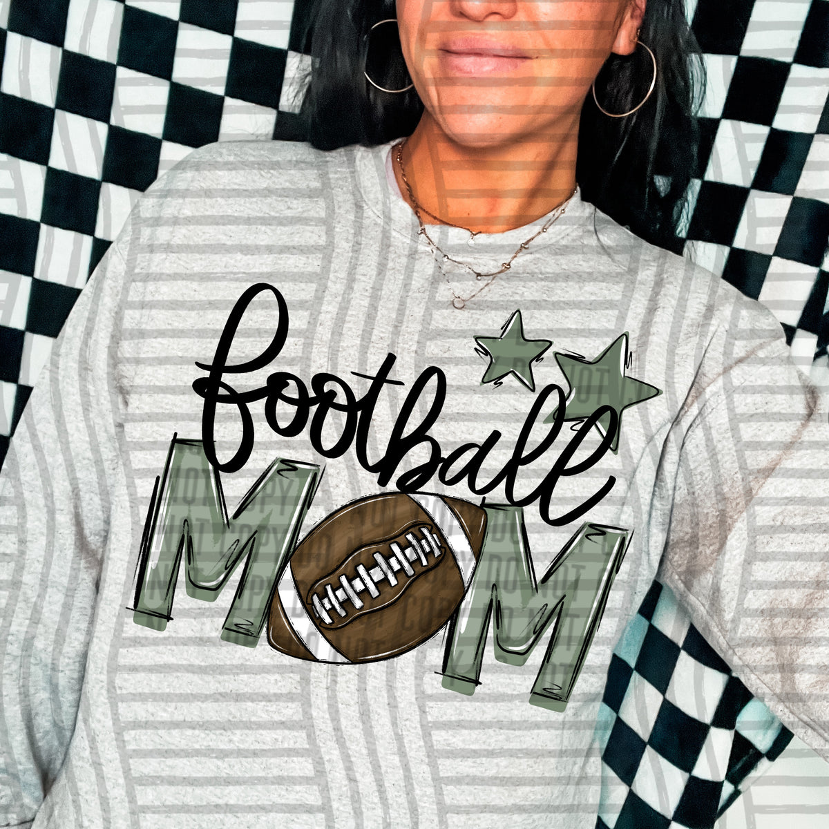 football mom gray sage green stars (Caplinger) DTF transfer