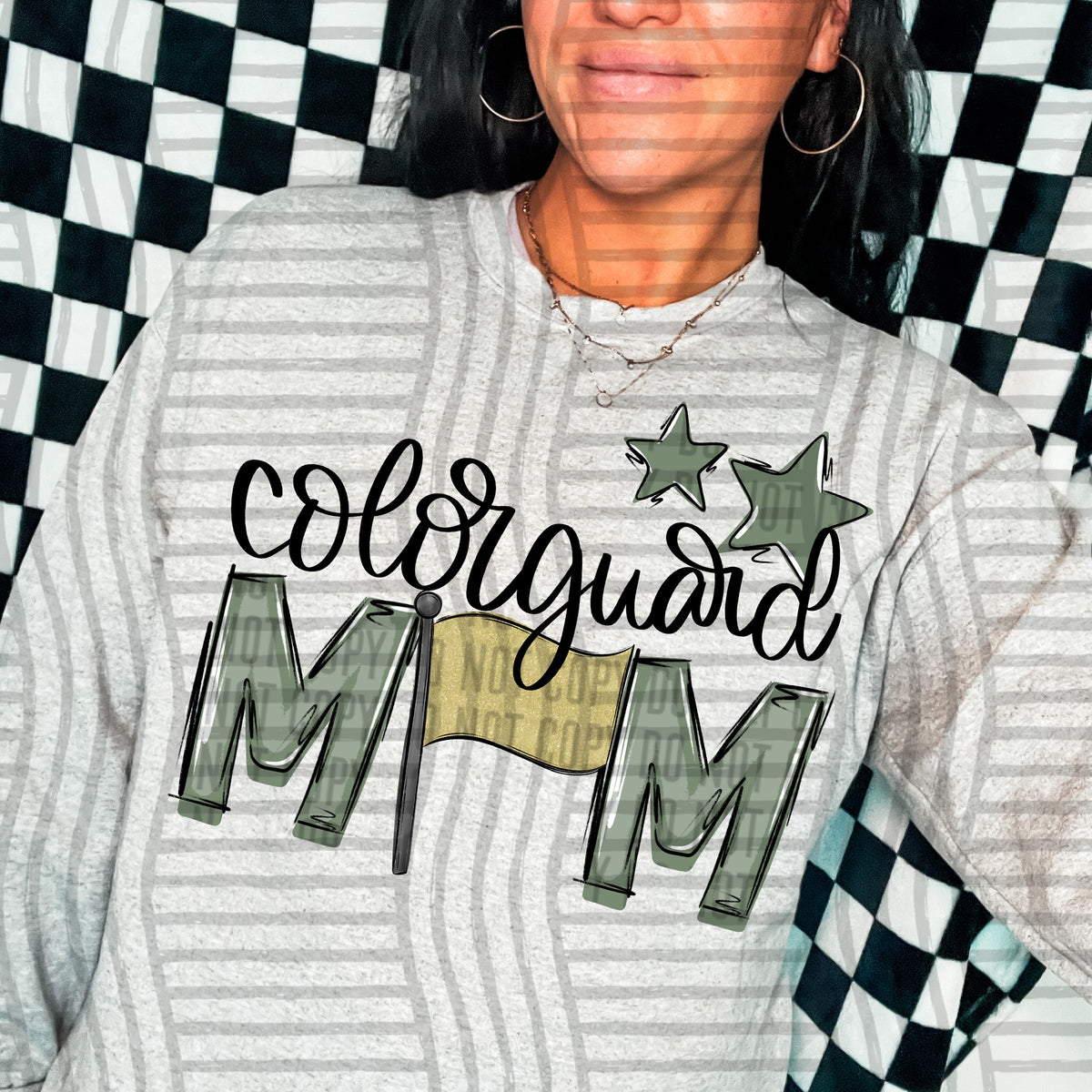 color guard mom gray sage green stars (Caplinger) DTF transfer