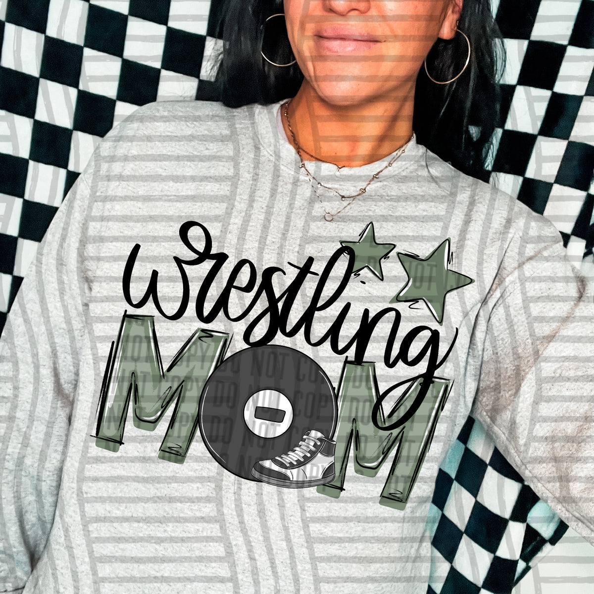 wrestling mom gray sage green stars (Caplinger) DTF transfer