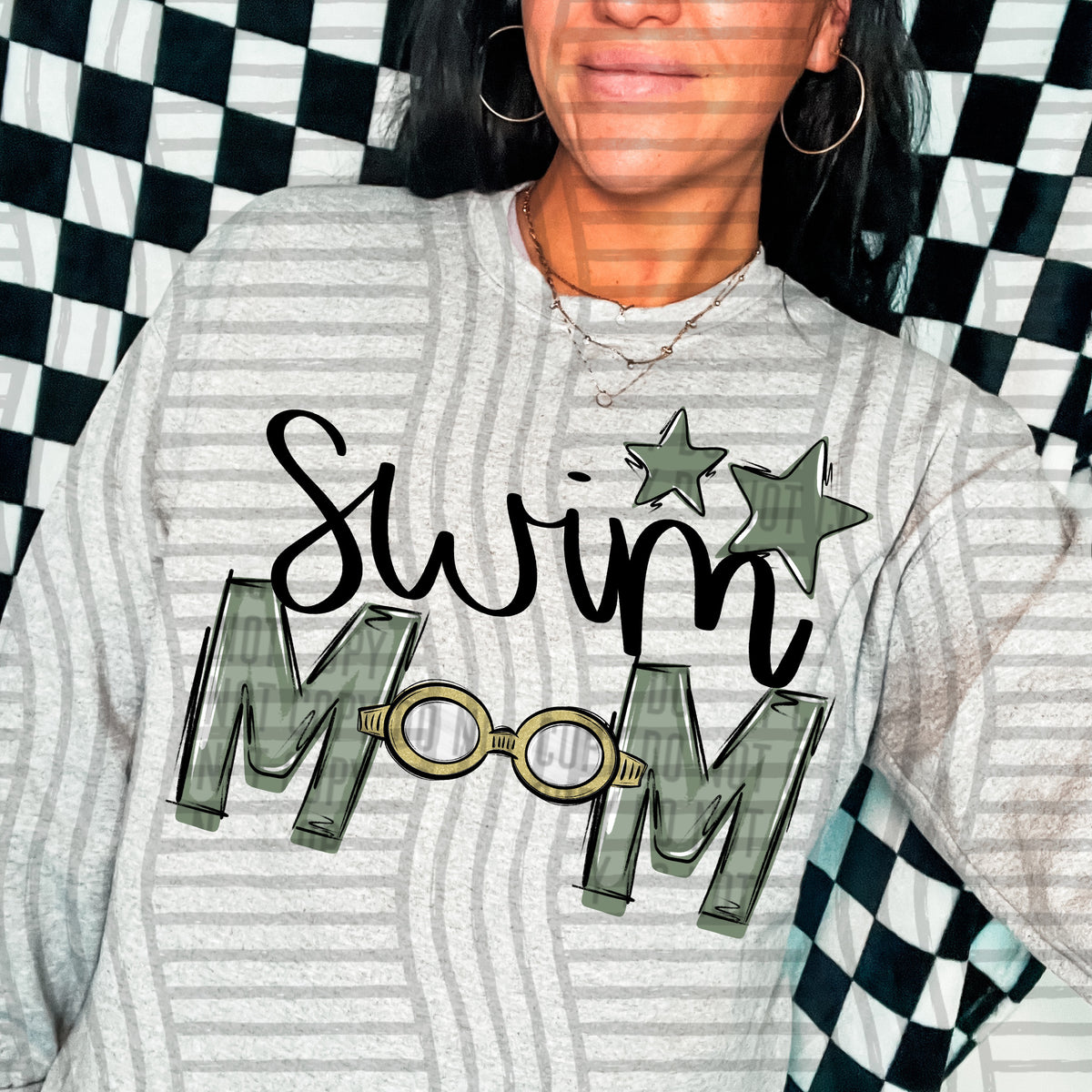 swim mom grey sage green stars (caplinger) DTF transfer