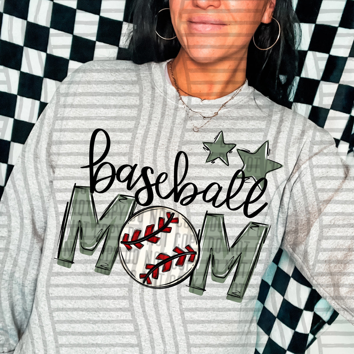 baseball mom sage green stars (Caplinger) DTF transfer