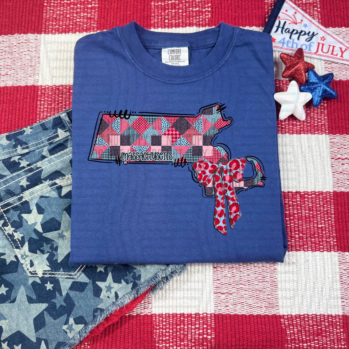 Massachusetts RWB faux patchwork (Caplinger) dtf transfer