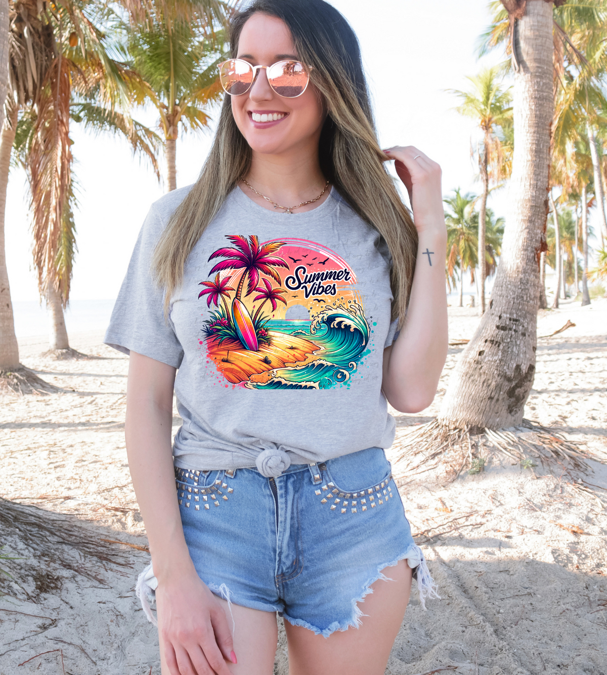 Summer vibes neon beach circle 34085 DTF transfer