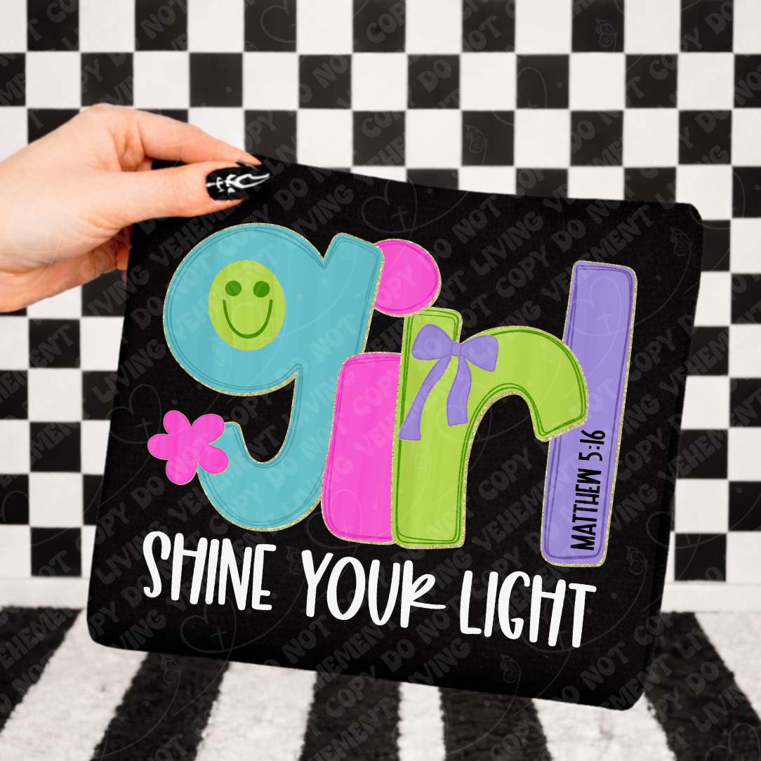 Shine your light girl happy face WHITE (Vehement) DTF Transfer