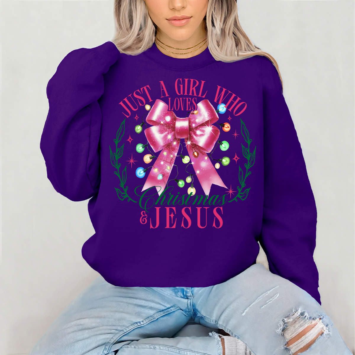 Just A Girl Who Loves Christmas & Jesus (BRIGHT PINK) 68289 DTF Transfer