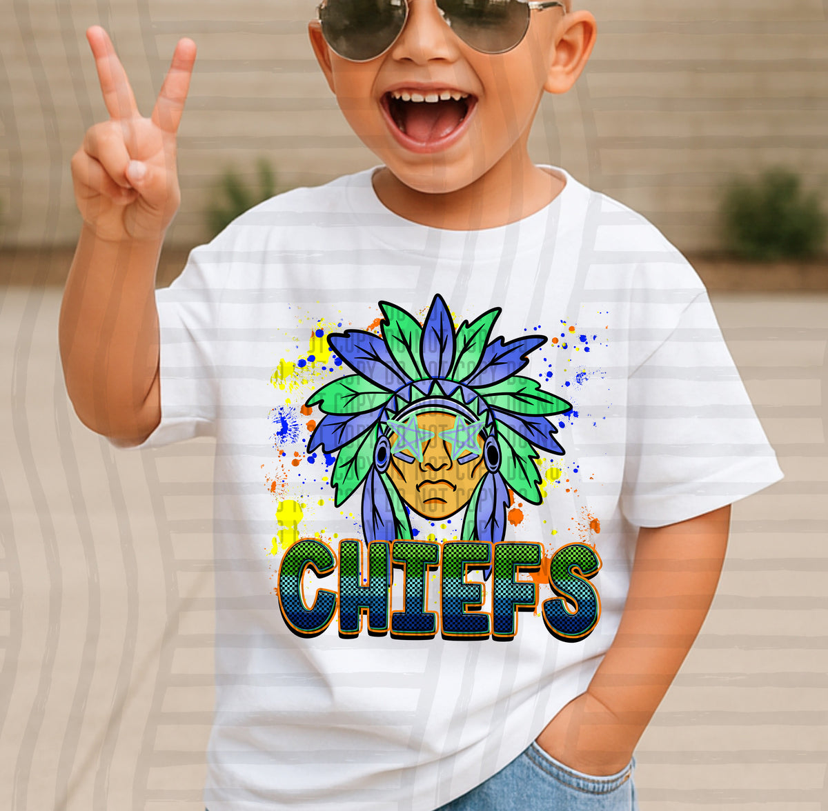 chiefs paint splatter boy blue green and yellow (Caplinger) DTF Transfer