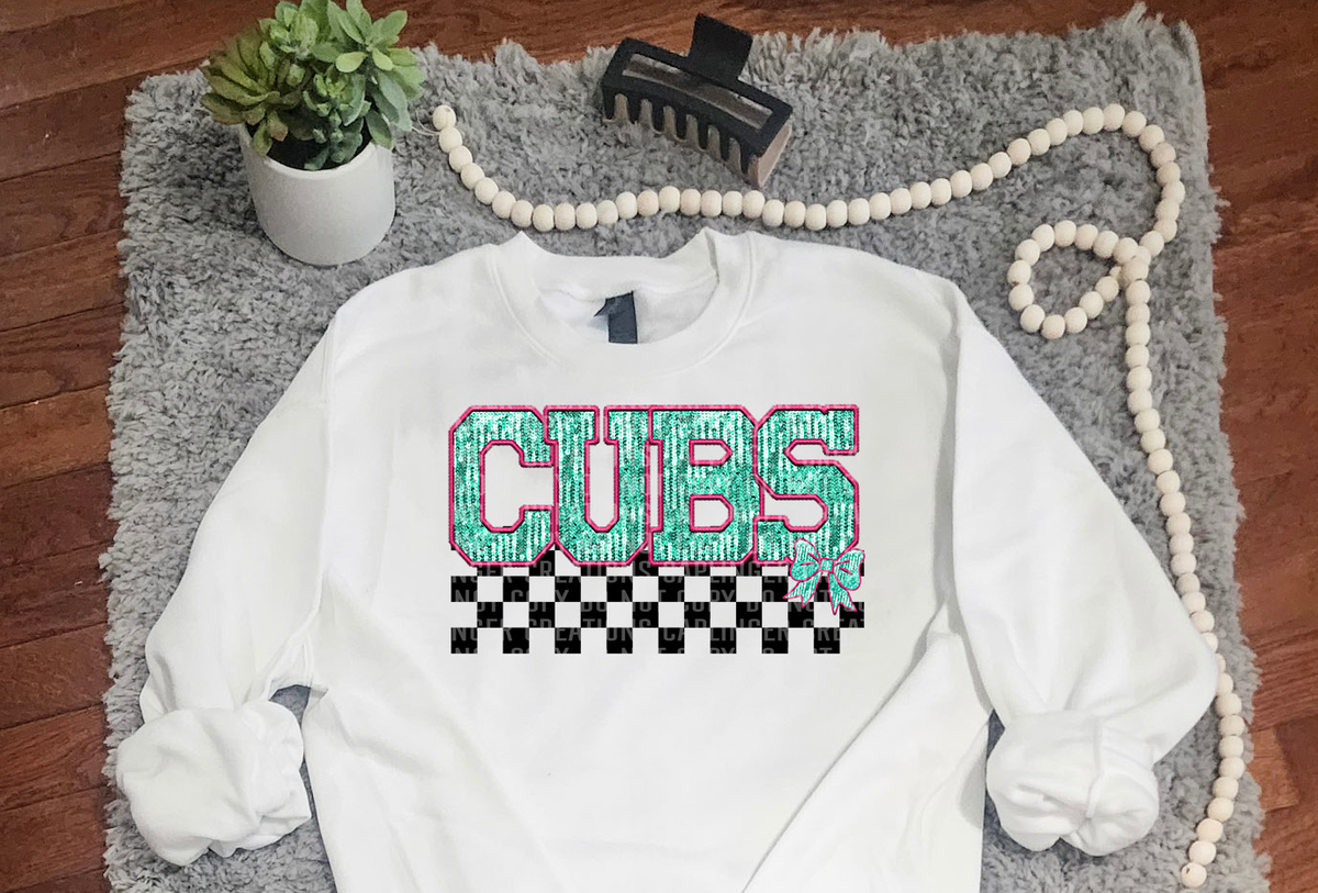 Turquoise And Pink Faux Embroidery Cubs 74079 DTF Transfer