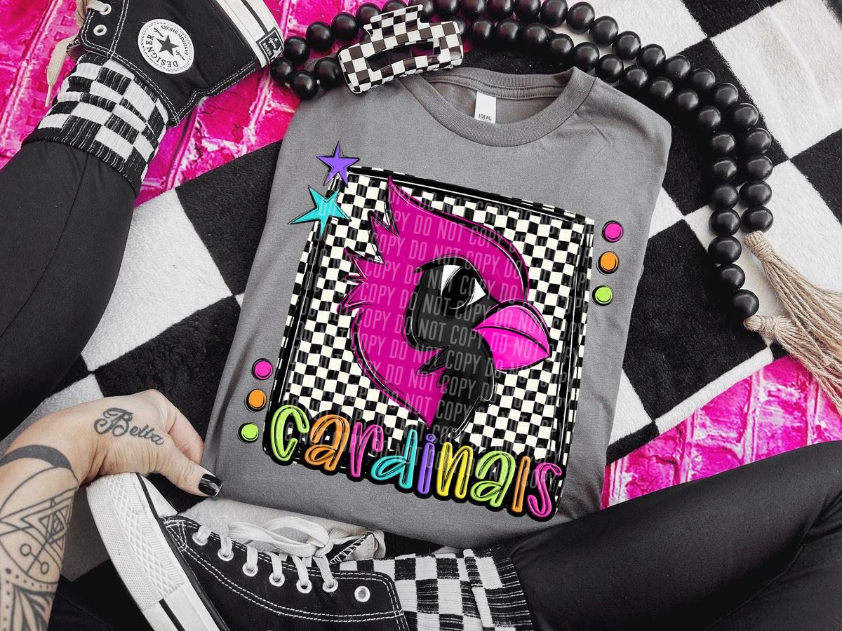 Checkered Preppy Bright Cardinals Pink 2 (Caplinger) DTF transfer